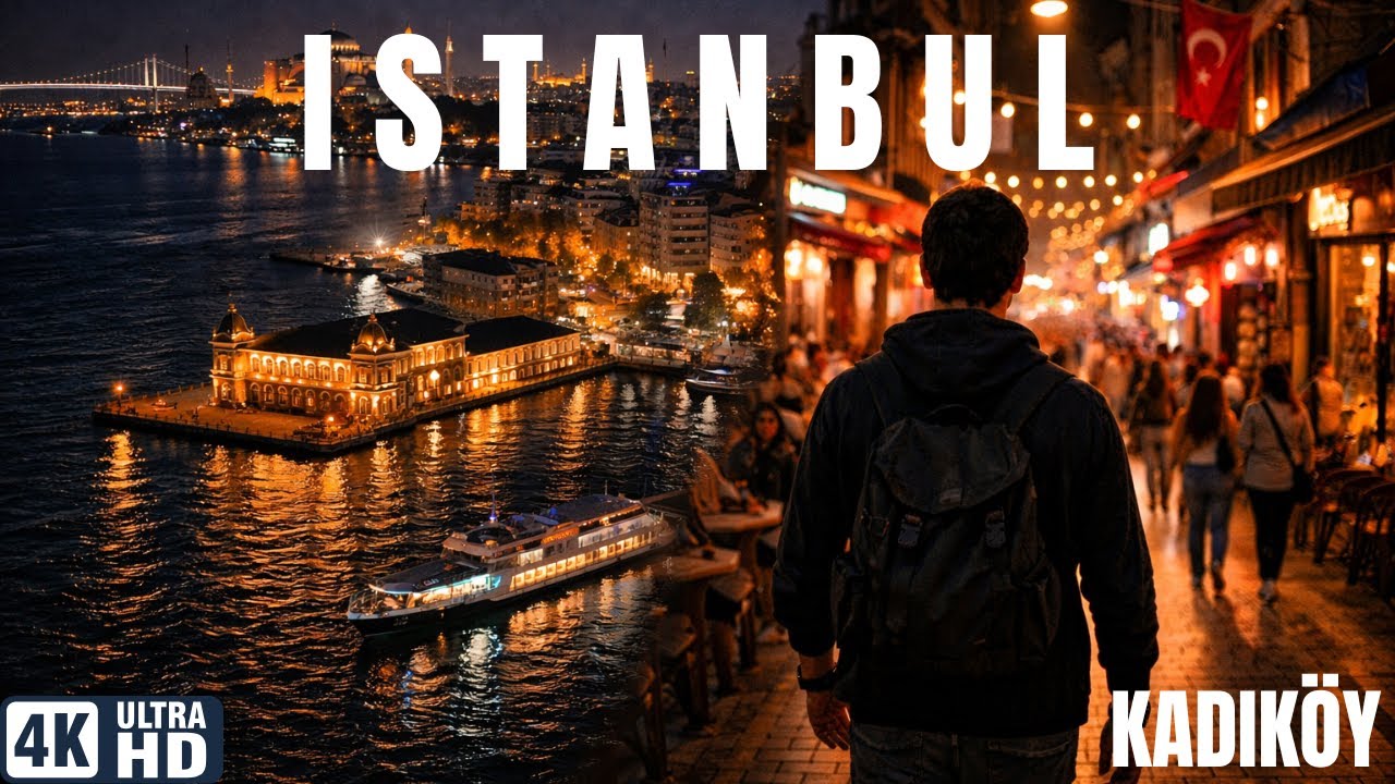 Istanbul Night Walk in Kadikoy + Drone Views (4K)