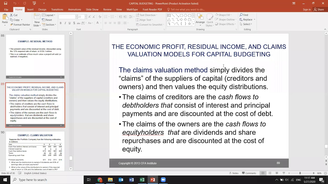 econom income, residual income, calims methods
