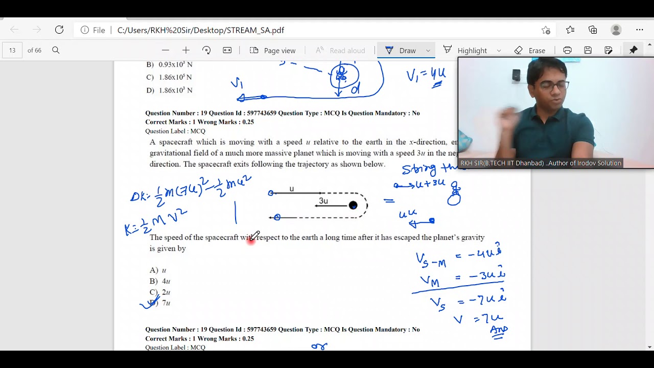 Solution of KVPY 2021 SA Paper by RKH SIR(B.TECH IIT DHANBAD).Author of Irodov Solution