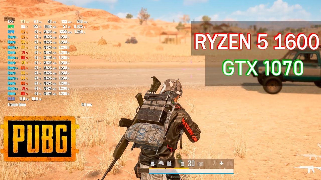 PUBG ryzen 5 1600 + gtx 1070 + ddr4 3600mhz