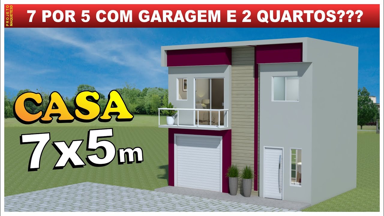 Projeto de casa pequena 7x5 metros - casa com garagem/casa popular/2 quartos