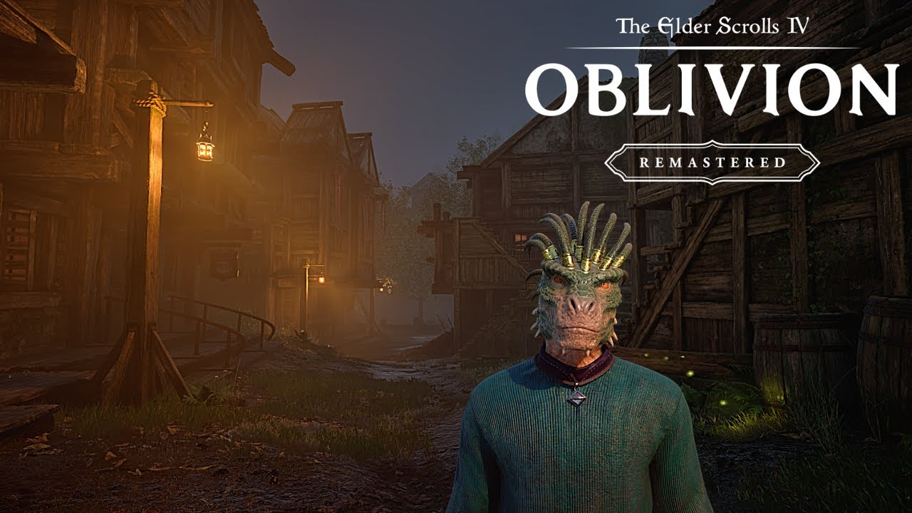 Oblivion Remastered - Relaxing Walk Around Bravil Rainy Night Ambience