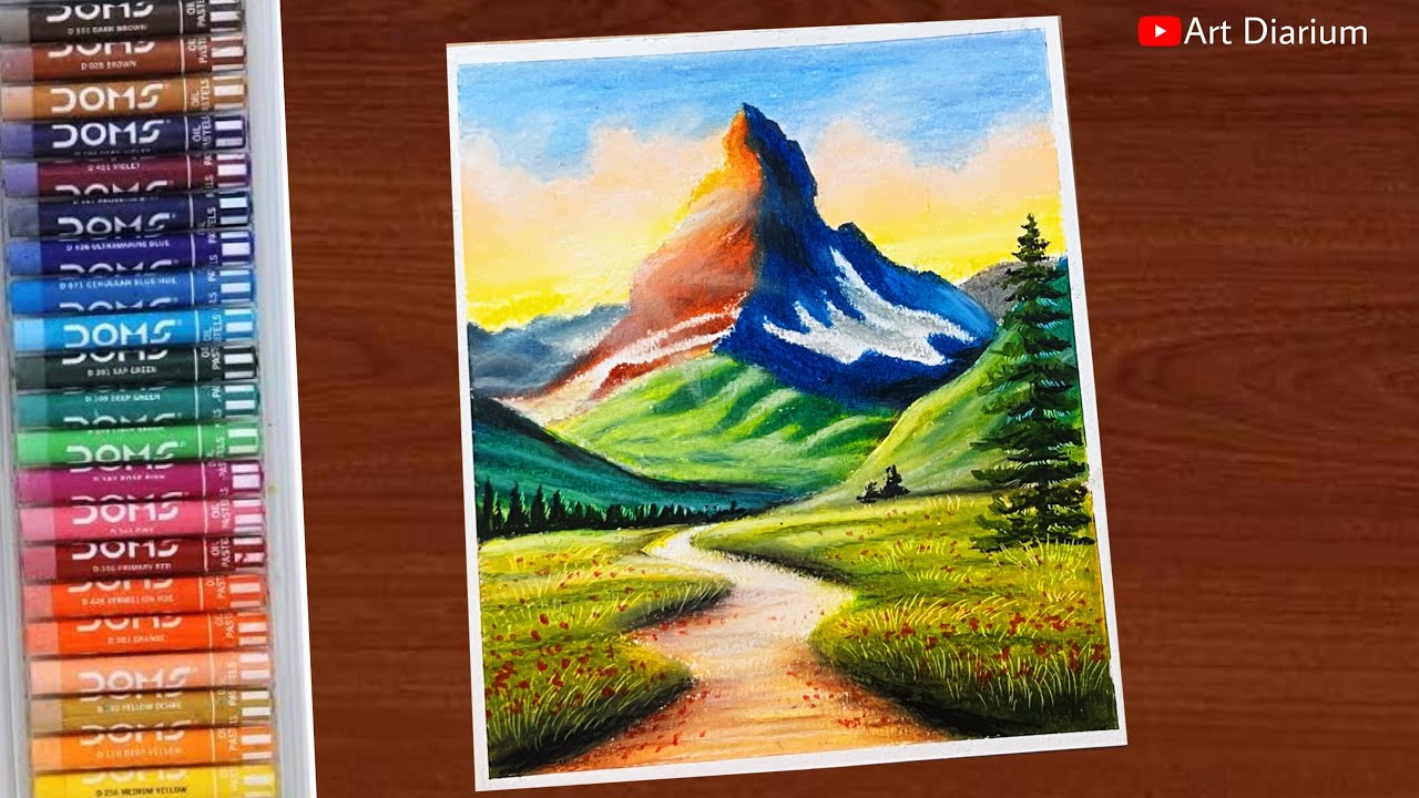 Mountain Landscape Drawing with Oil Pastels | STEP-by-STEP #domsoilpastel
