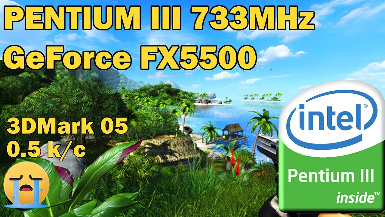 Intel Pentium III 733MHz / GeForce FX5500 / 256Mb RAM.