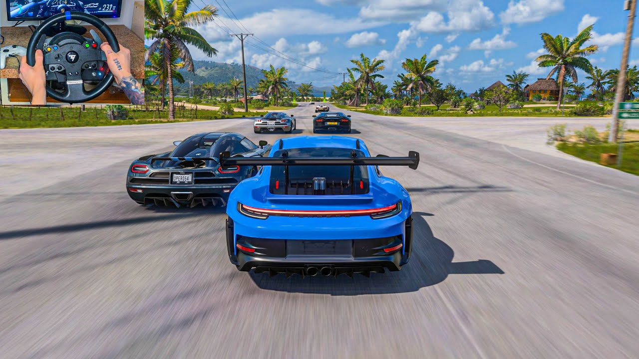 Porsche 911 GT3 RS VS Hypercars | Race | Forza Horizon 5 Steering Wheel Gameplay