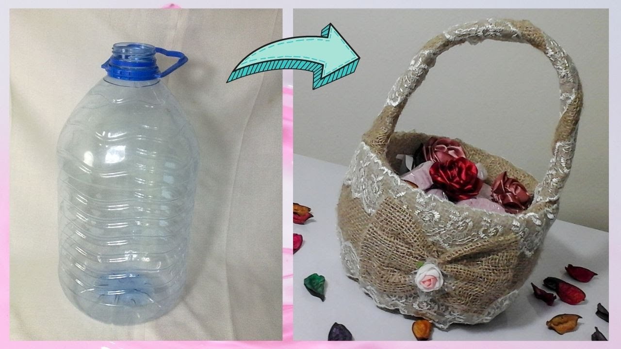 ❤✔طريقة عمل سلة ديكور رائعة بقارورات الماء البلاستيكية فقط ♻ Recycling Diy