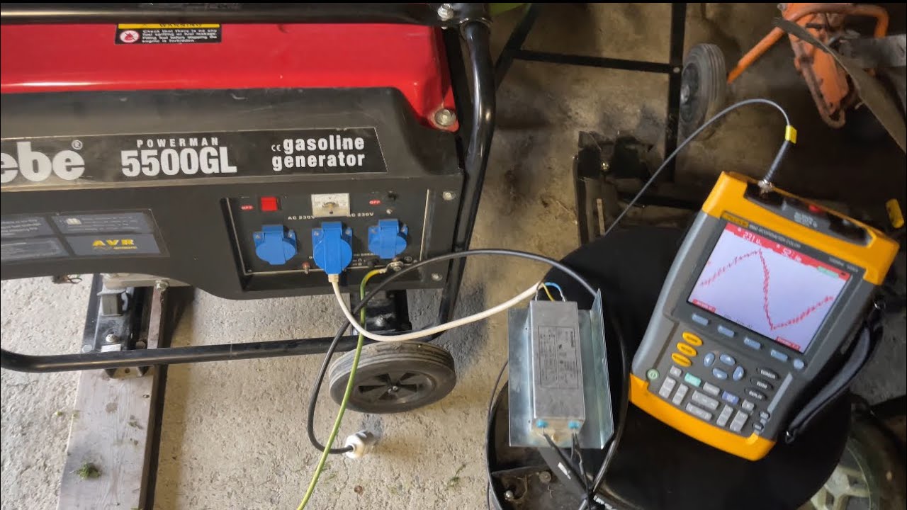 Gebe 5500GL Generator Output Waveform Test With and Without EMI Filter