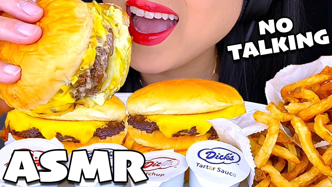 ASMR NO TALKING DICKS DOUBLE CHEESEBURGERS & FRIES MUKBANG (Eating Sounds) ASMR Phan