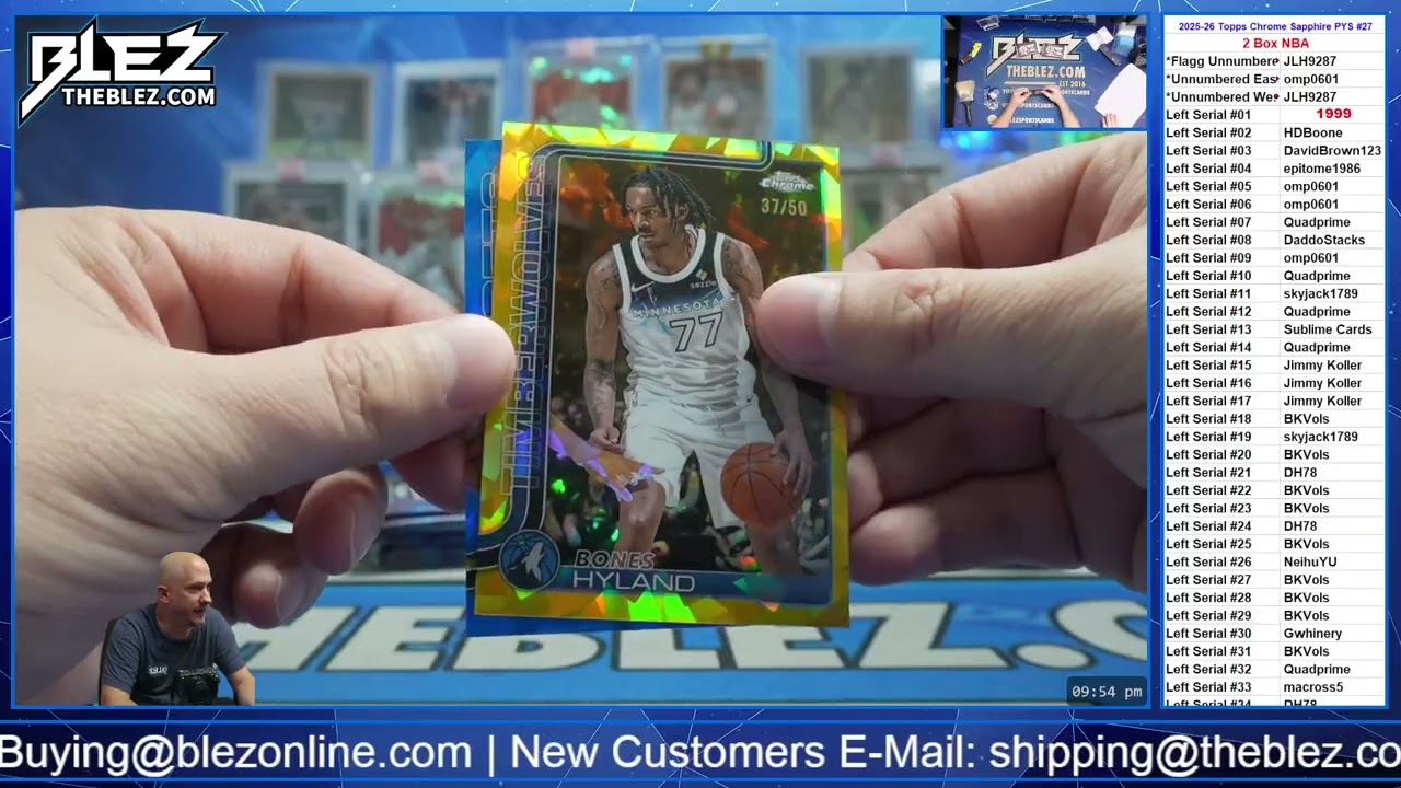 Коллекционная карточка Topps Chrome Sapphire 2 Box 2025-2026, выпуск №27. Выберите свой серийный ...