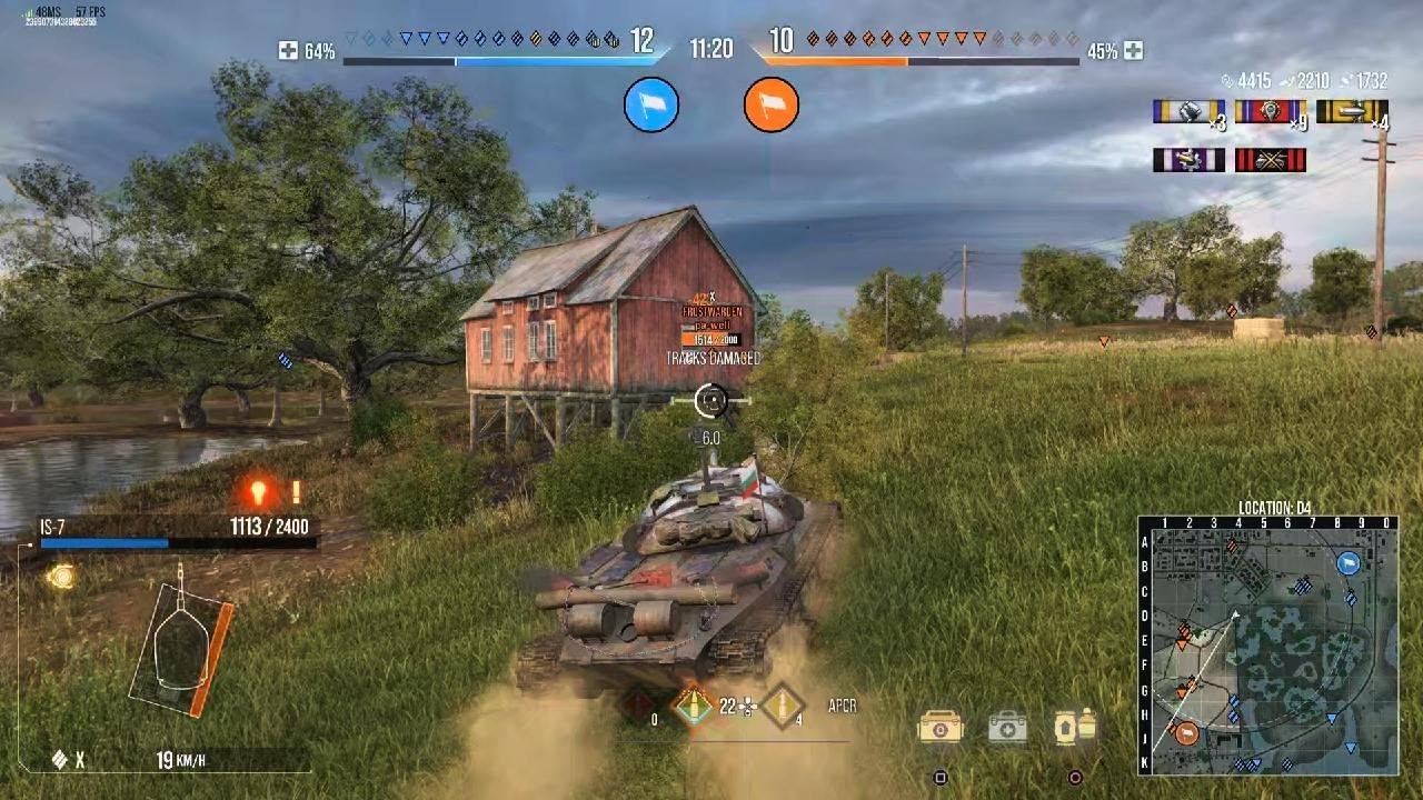 Wot Console, IS-7 @ Redshire, 10,5k combined (6,8k spotting)