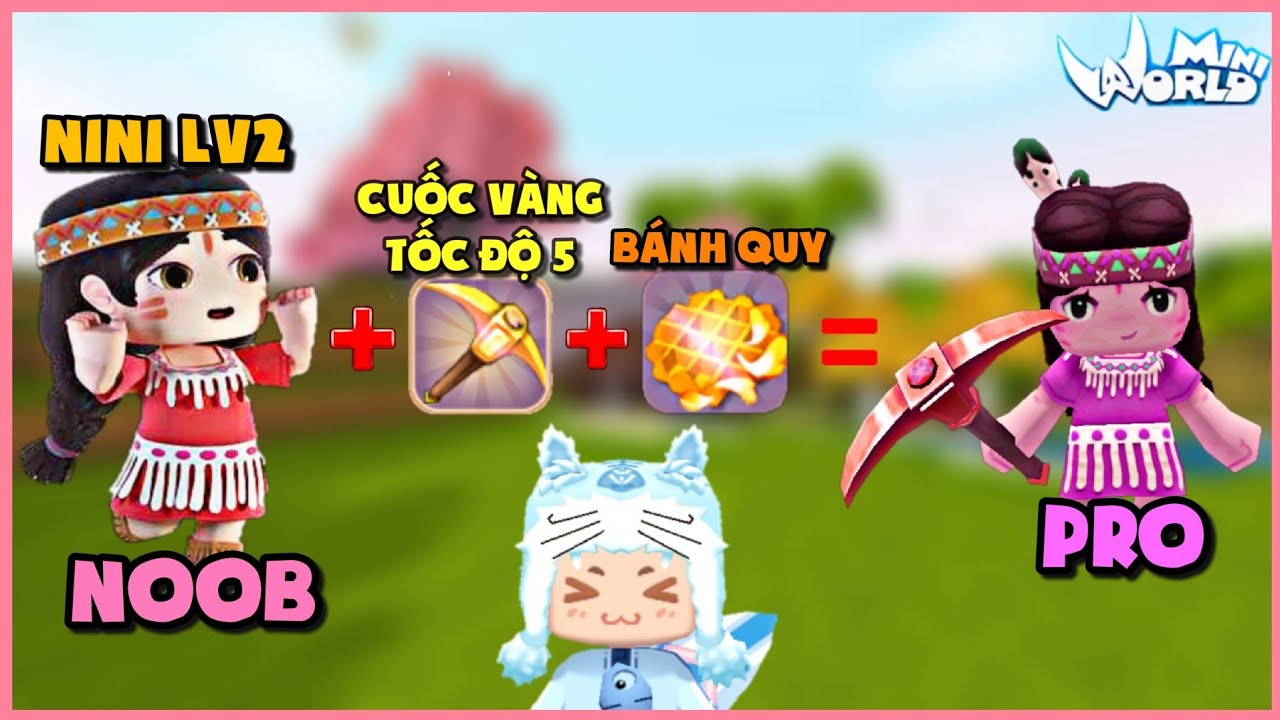 Mini World: Sức mạnh của cuốc vàng tốc độ 5 kết hợp với nhân vật Nini lv2 và cái kết | Meowpeo