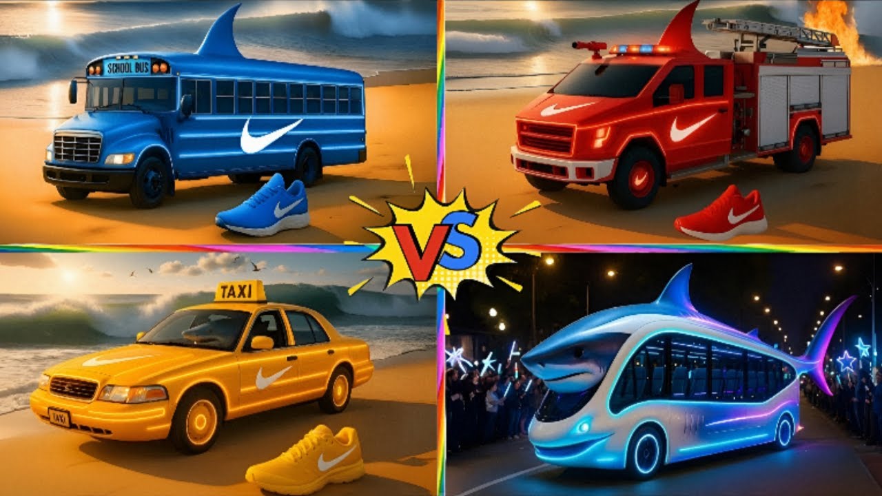 SHARK BUS 🆚 FIRE TRUCK 🆚 TAXI 🔥 CRAZY BRAINROT BATTLE | TILES HOP