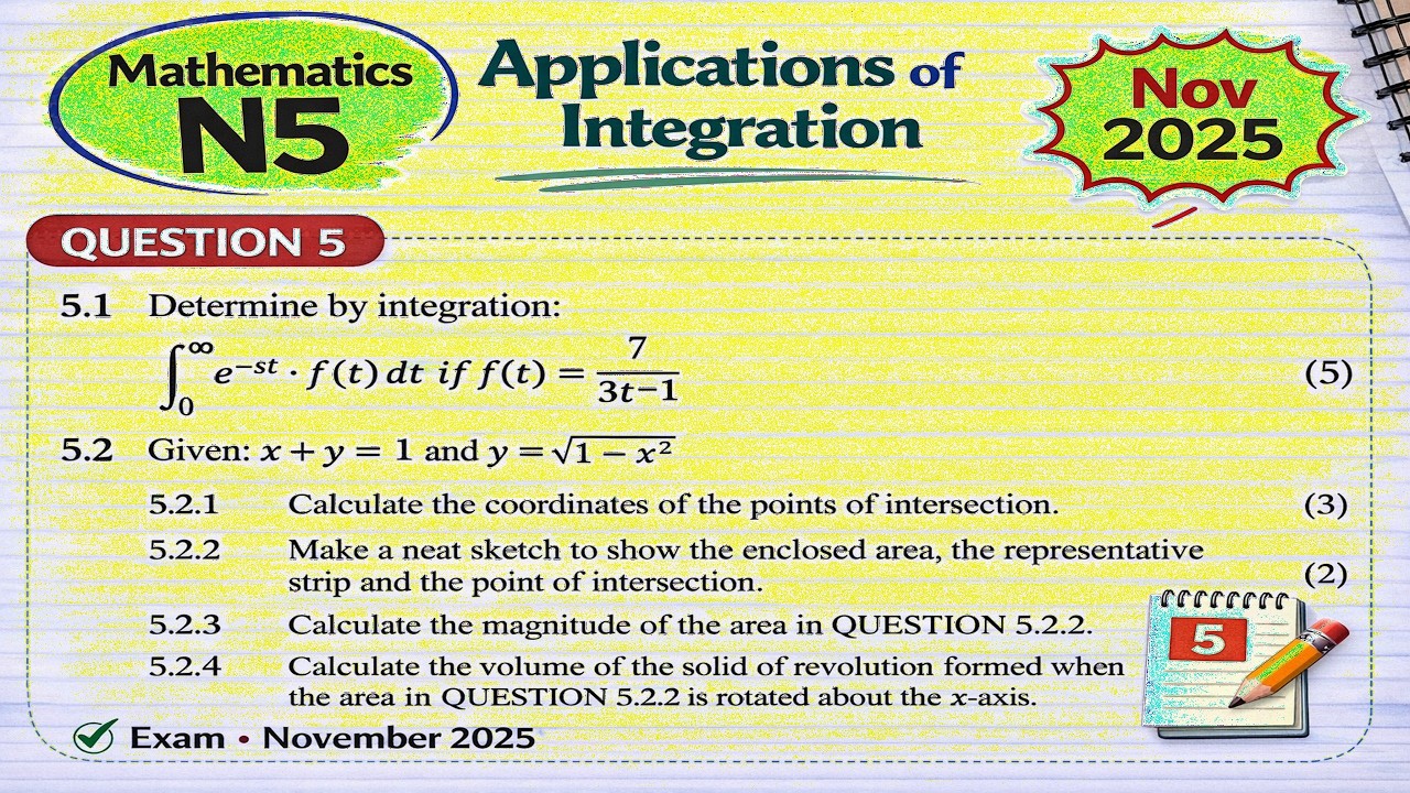 Mathematics N5 November 2025 Question 5 Applications of Integration @mathszoneafricanmotives