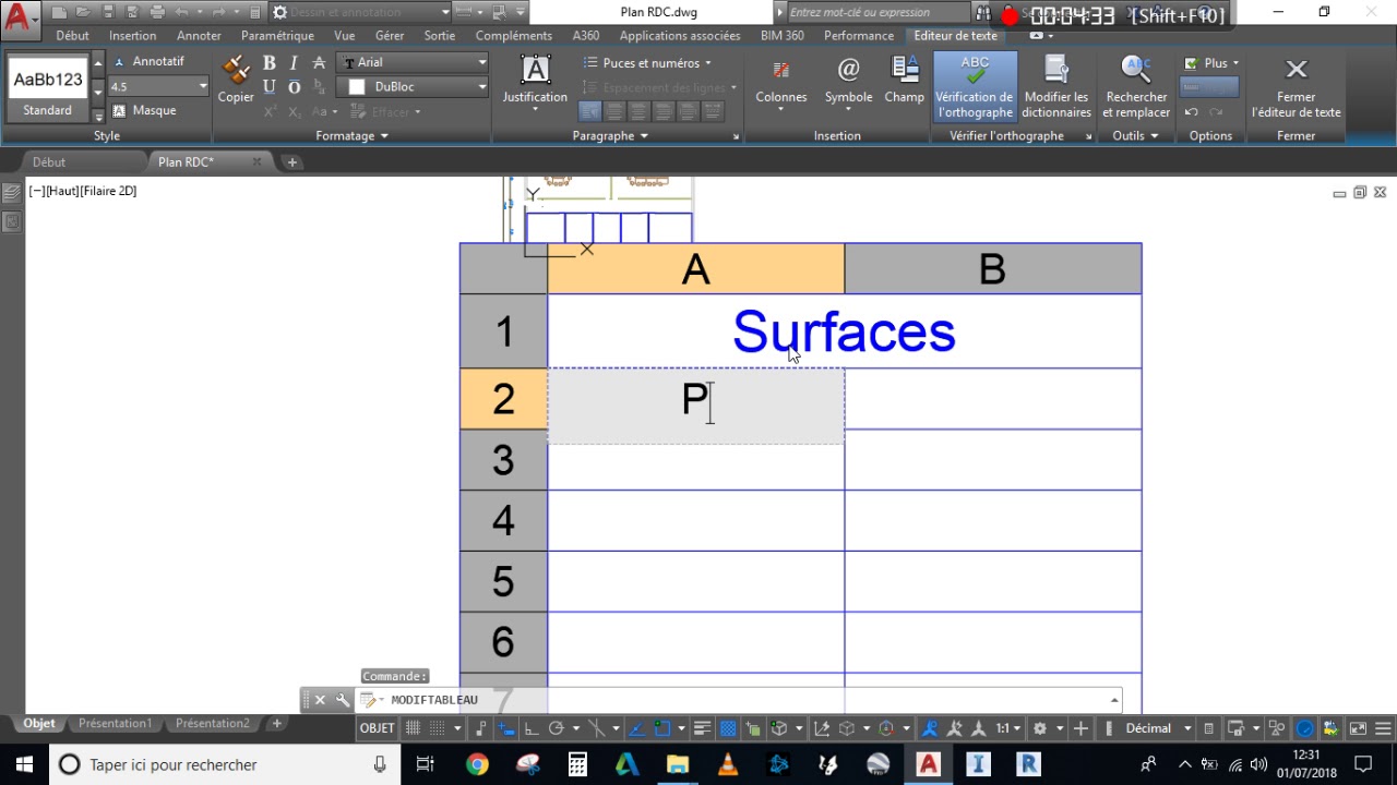 AUTOCAD #2 TABLEAU DYNAMIQUE