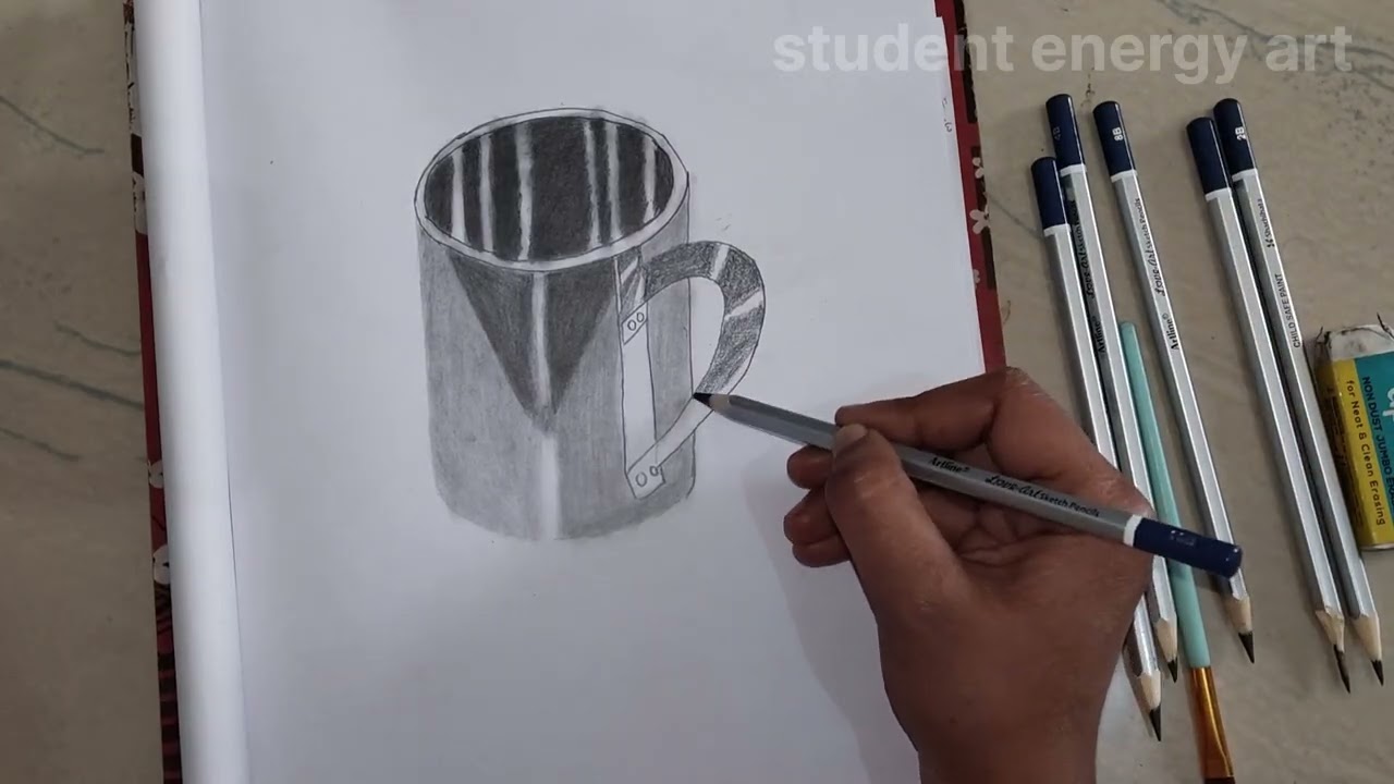 Easy to way draw realistic mug/steel look shading/mug drawing 