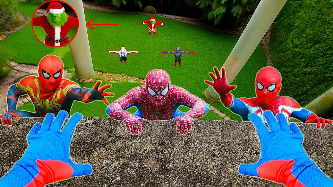 5 Spider-Men Hanging Off the Ledge While the Grinch Closes In on Them (Action POV)