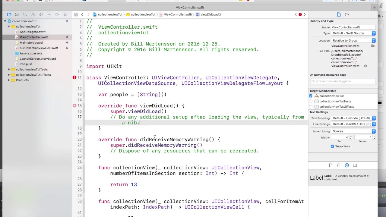 Xcode CollectionView tutorial for beginners part 2/2