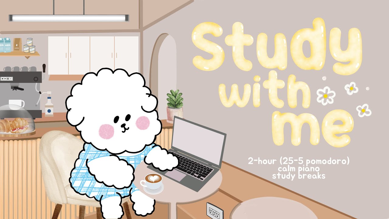 2-HOUR STUDY WITH ME ☕️ | calm piano 🎹 | pomodoro 25-5 | countdown + alarm