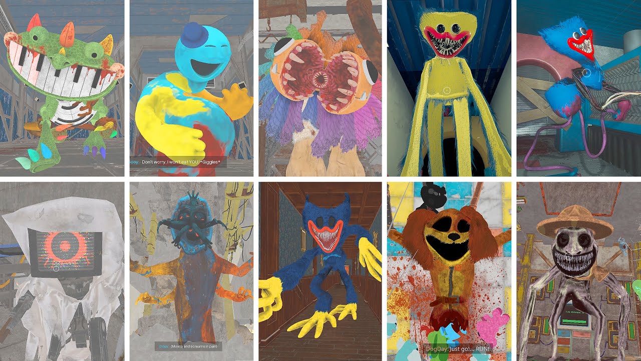 Игра Poppy Playtime: Главы 1-5 - Все погони и пугающие моменты в ярком режиме с полосками здоровь...