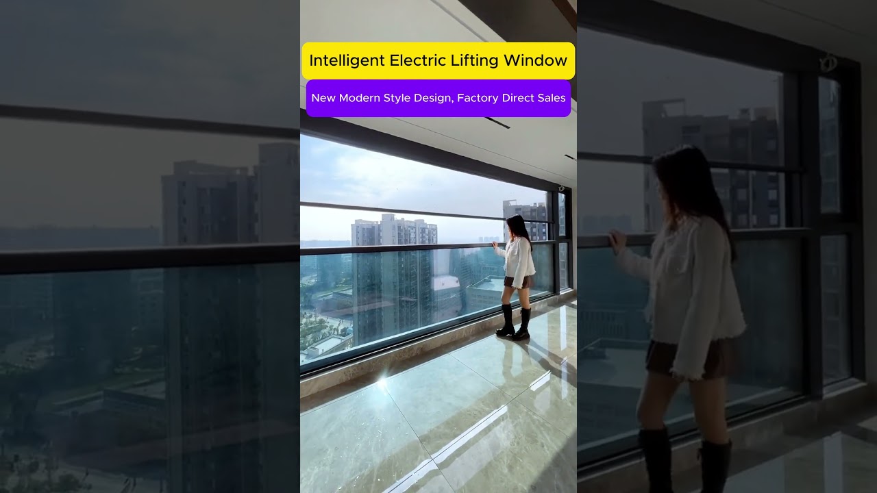 Smart motorized vertical sliding windows heat insulation glass balcony panoramic lifting window