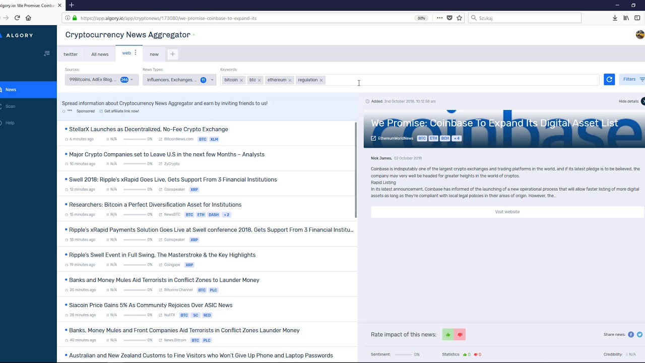 Cryptocurrency News Aggregator - filtering cryptonews