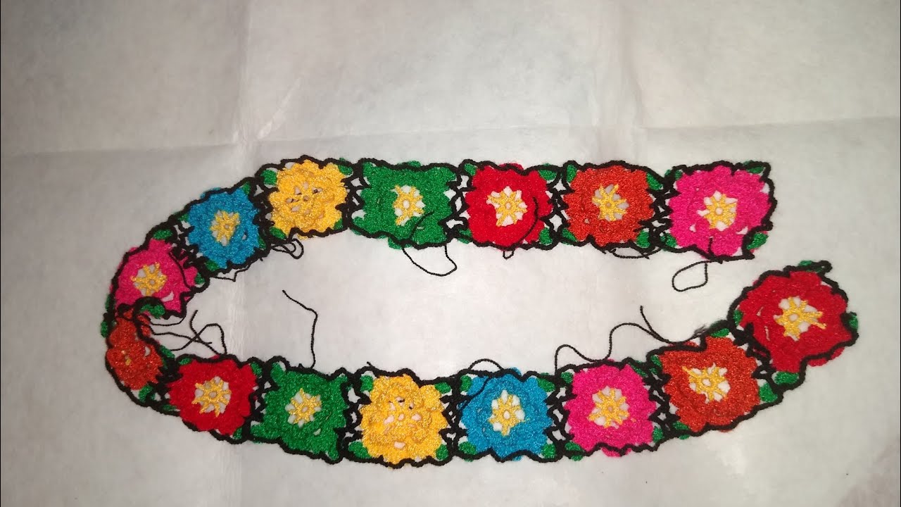 cómo unir flores para hacer una tira tabasqueña tejida a ganchito