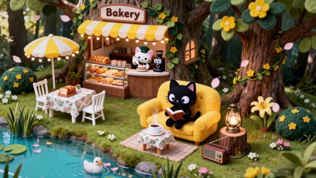 A cozy spring day at the forest caf&eacute; 🐱☕ Jazzy Lofi for Study, Focus & Relax