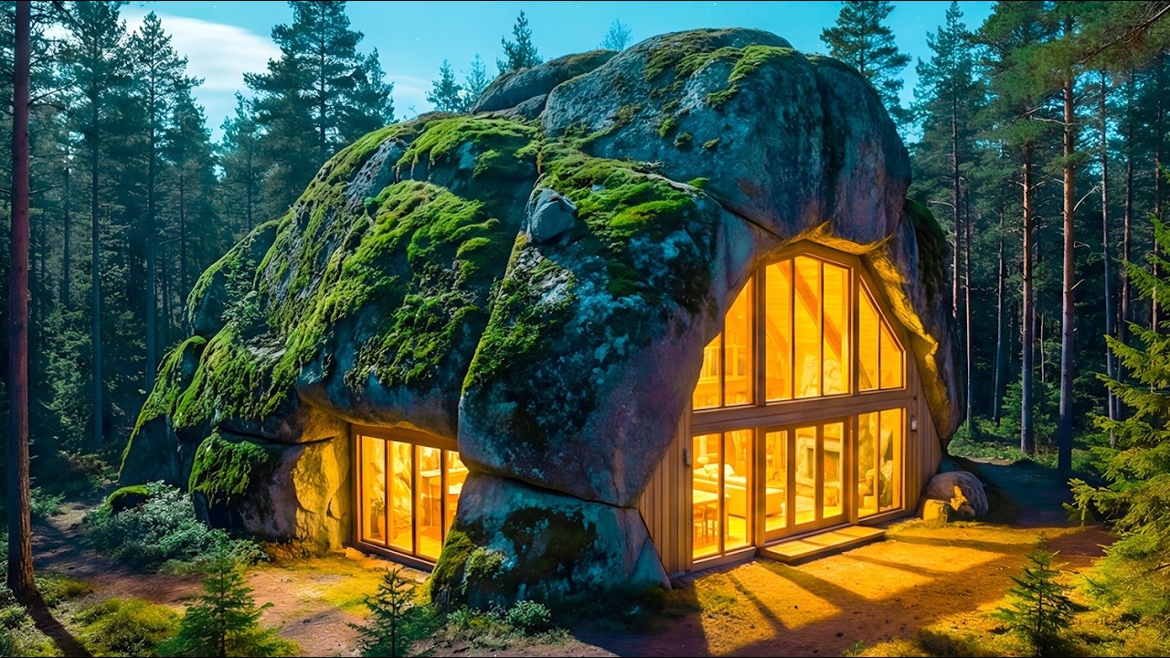 Building a Modern House Inside a Giant Rock  Hidden Forest Home ASMR