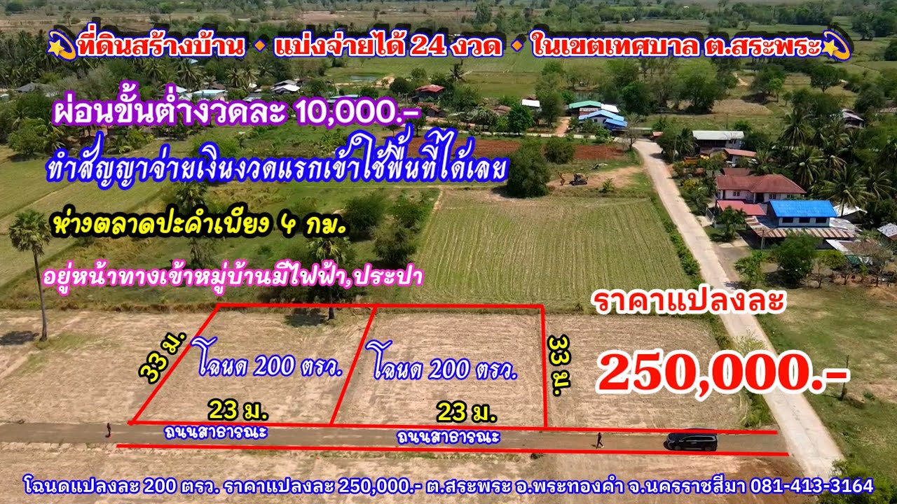 Ep.2577 ที่ดินสร้างบ้าน ในเขตเทศบาล ต.สระพระ โฉนดแปลงละ 200 ตรว.ราคาแปลงละ 250,000.-อ.พระทองคำ โคราช