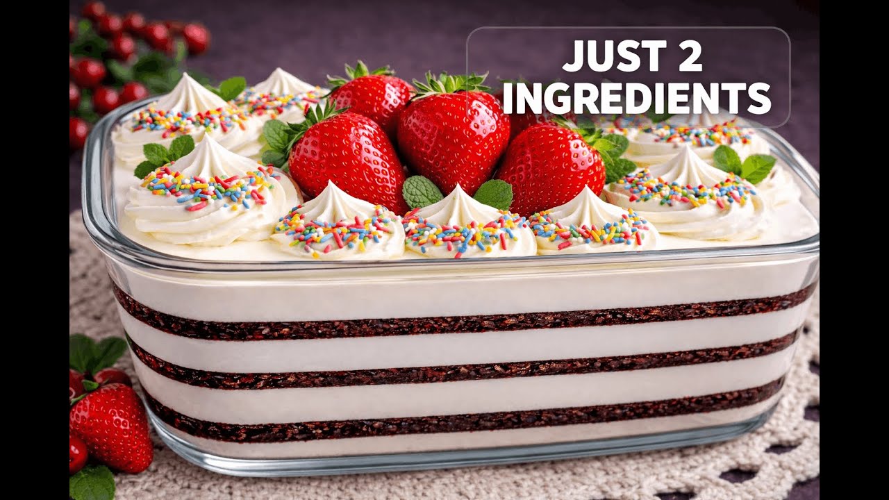 2 Ingredient No-Bake Biscuit Cake (Fridge Cake, No Oven Dessert)