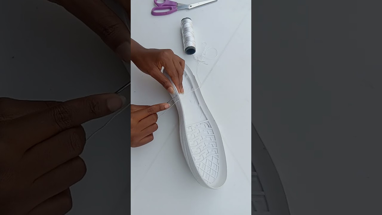 How to sew your sneakers sole before you start crocheting.