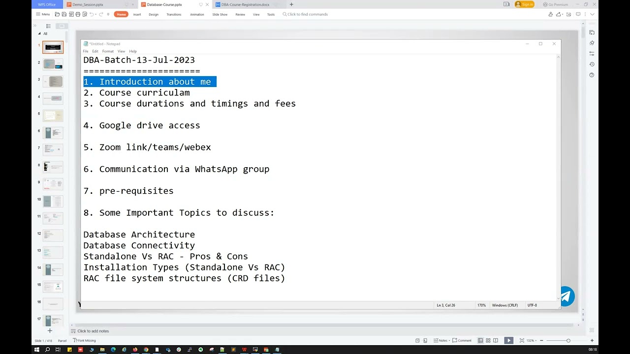 Day_1_Demo_Session || DBA Course Curriculam || Database Connectivity