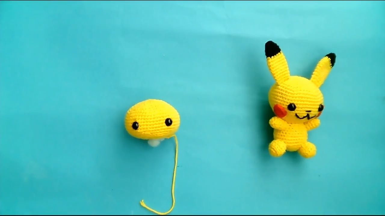 Amigurumi pikaçu yapımı kafa yapımı pikaçhu keychain pikaçhu key chain head  making -7