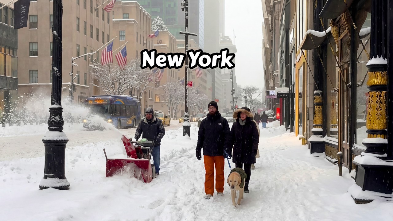 Walking In A Snow Blizzard In New York City