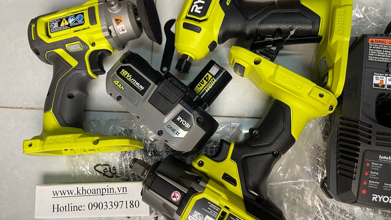 Combo Ryobi PBLCK42K1N | m&aacute;y phay Ryobi PSPDG01 | m&aacute;y B&ugrave; l&ocirc;ng Ryobi P262 | pin Ryobi 8tr3 0962232180