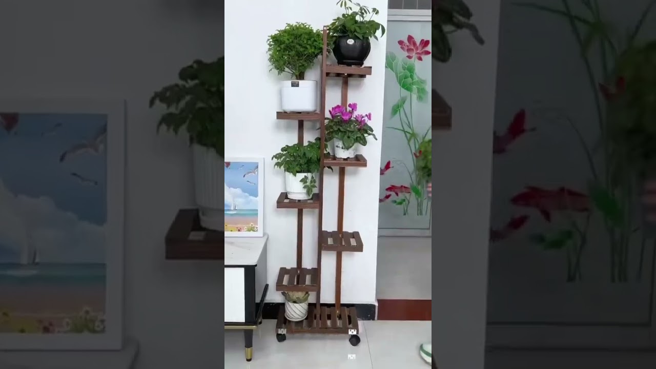 The multi-layer solid wood flower stand with wheels looks so beautiful at home!#flowerstand