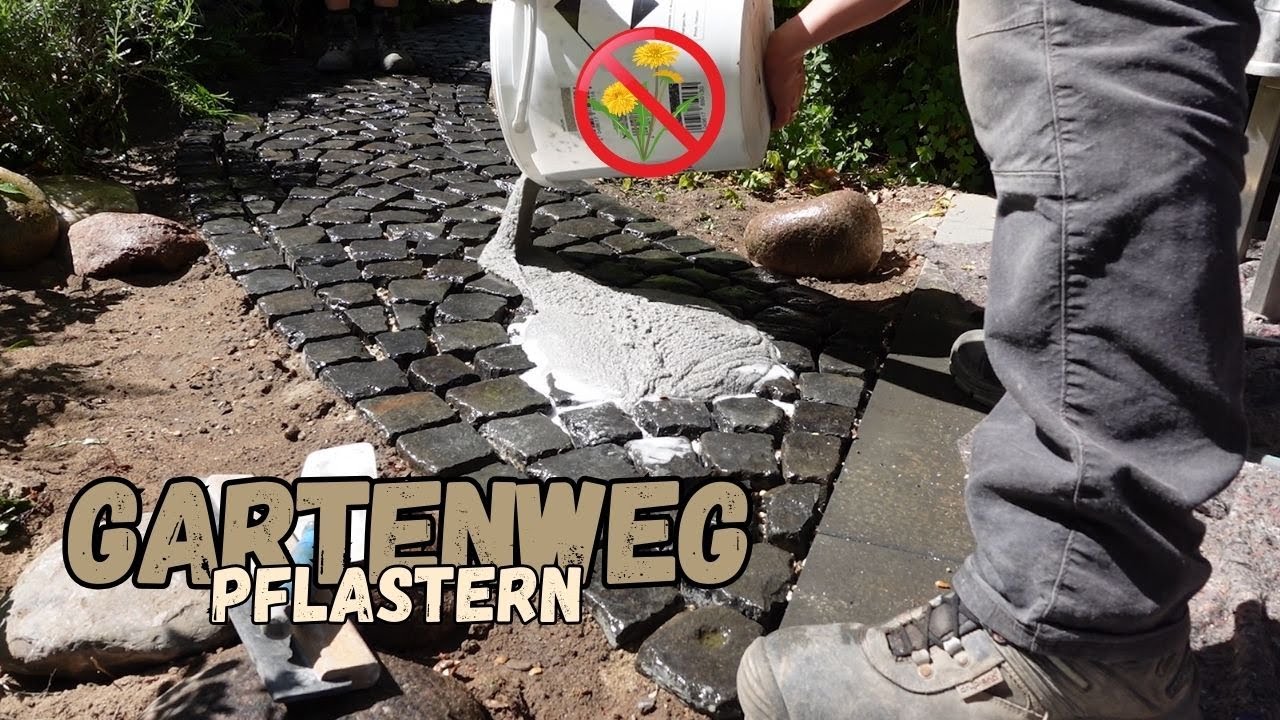 Weg aus Naturstein pflastern | dauerhaft unkrautfreie Fugen