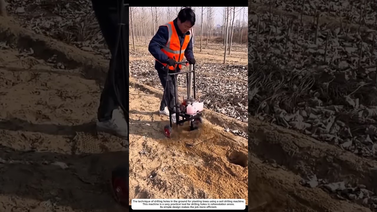 Technique for making holes in the ground to plant trees using a soil drilling machine 