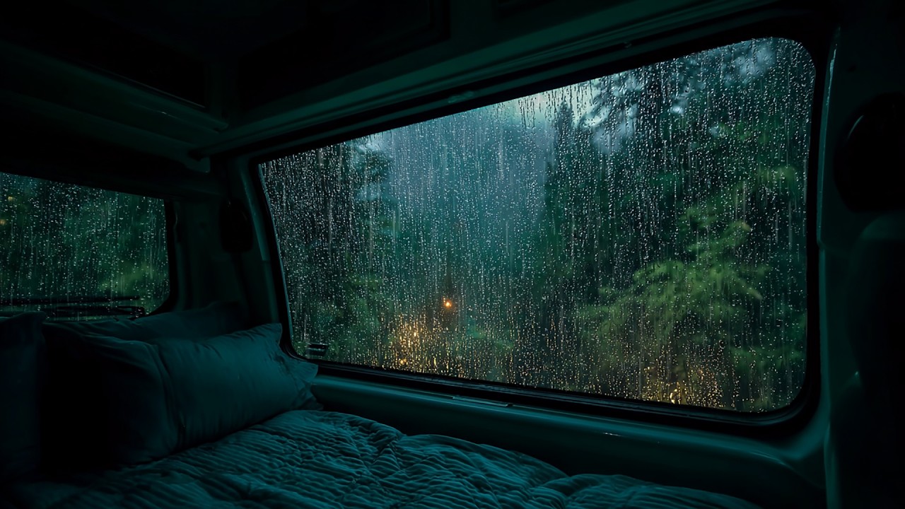 3 Hours of Rainy Van Life Ambience - Cozy Bedroom with Rain on Window for Deep Sleep 4K
