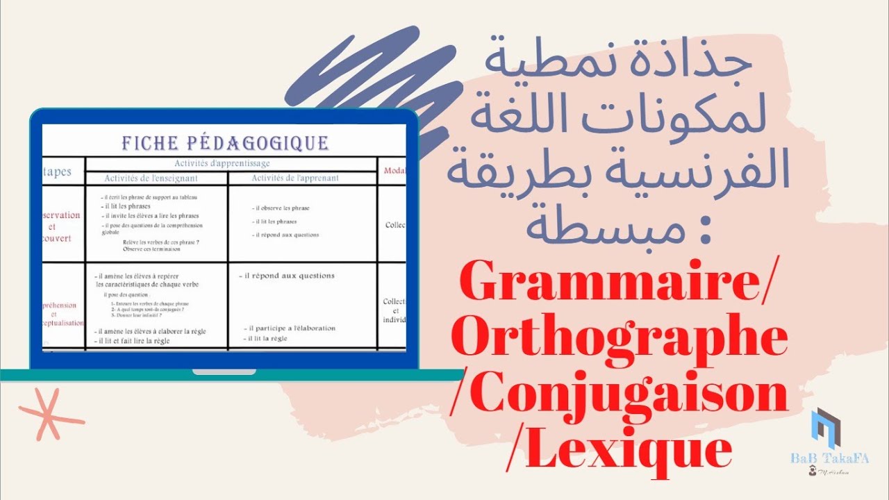 جذاذة نمطية لمكونات اللغة الفرنسية بطريقة مبسطة : Grammaire/Orthographe/Conjugaison/Lexique
