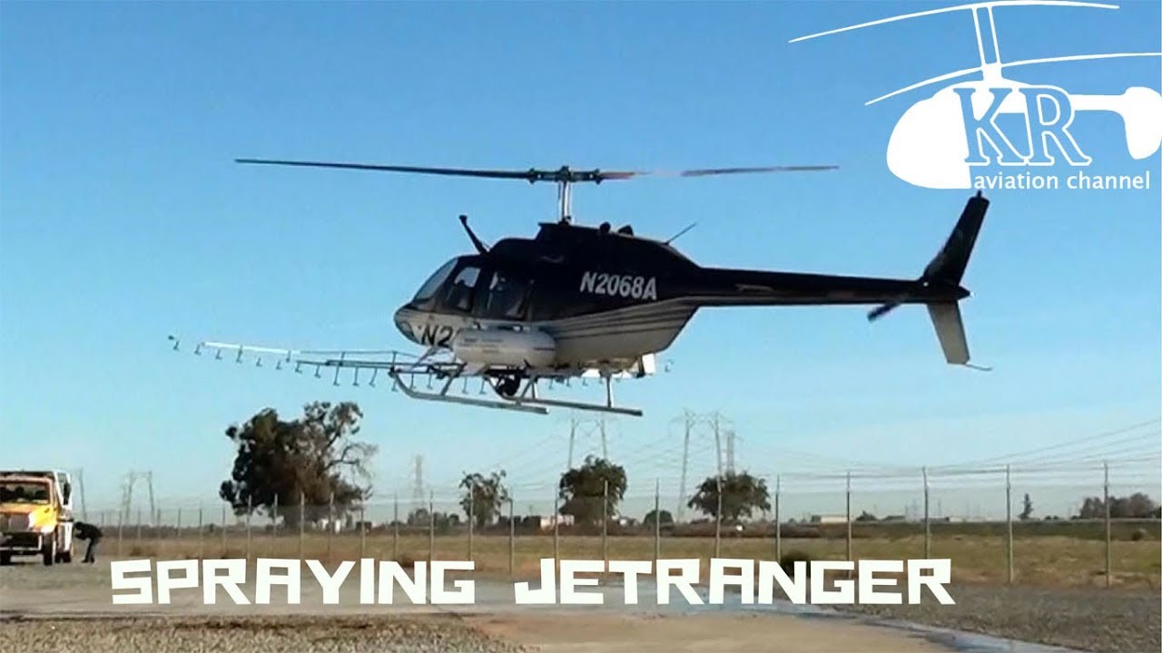 Bell 206 JetRanger spraying helicopter take off and landing at Discovery Bay, CA
