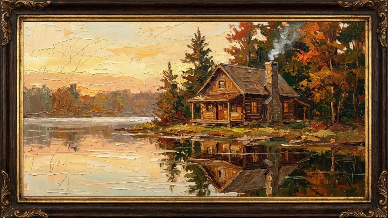Lakeside Cabin in Autumn Glow | 4K Luxury Frame TV Art Display