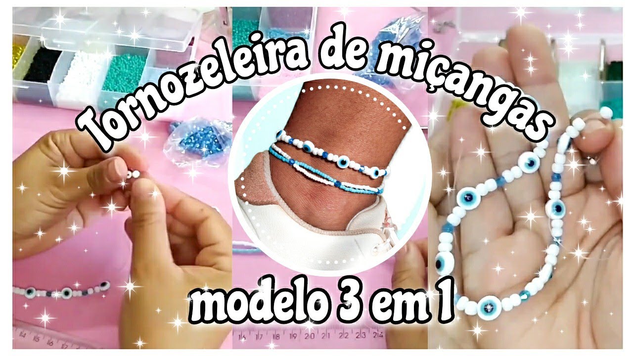 Diy Fazendo tornozeleira de miçangas 3 em 1