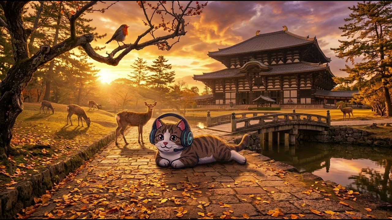 Golden Nara Sunset | 60 Min Soothing Ambient Music & Nature Sounds for Relaxation & Focus 🍂🎶