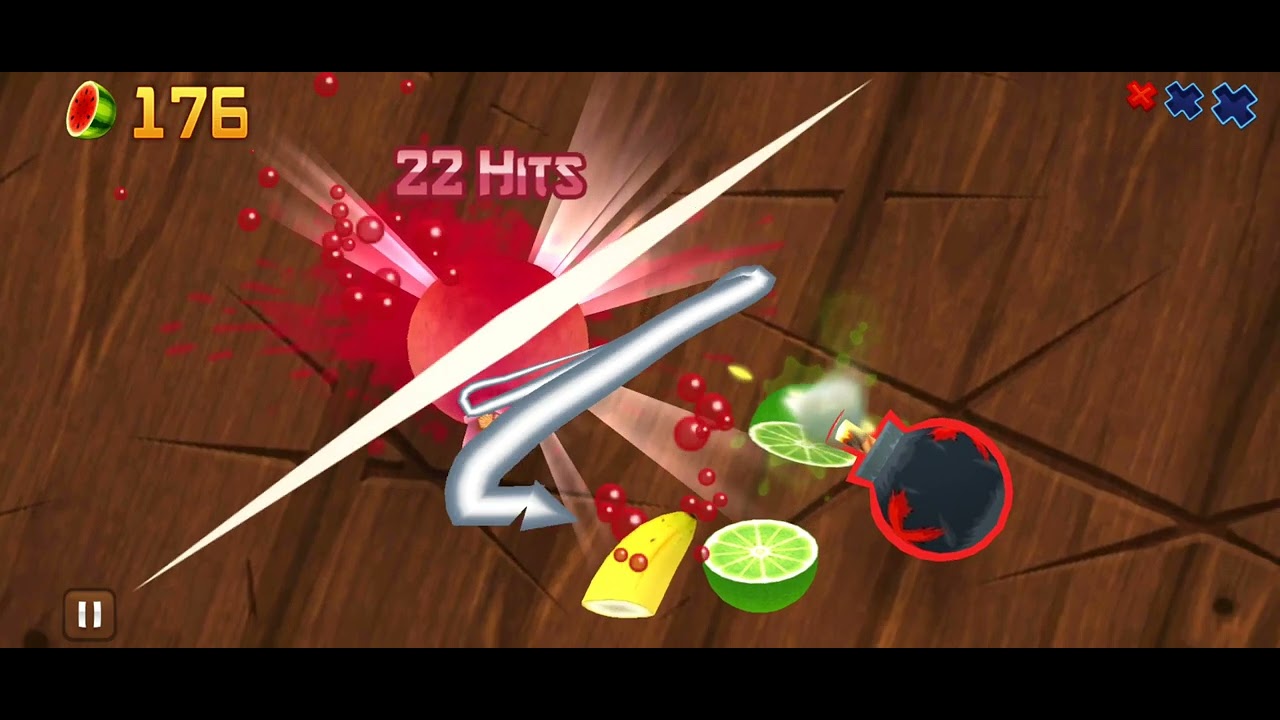 Playing fruit ninja on mobile 