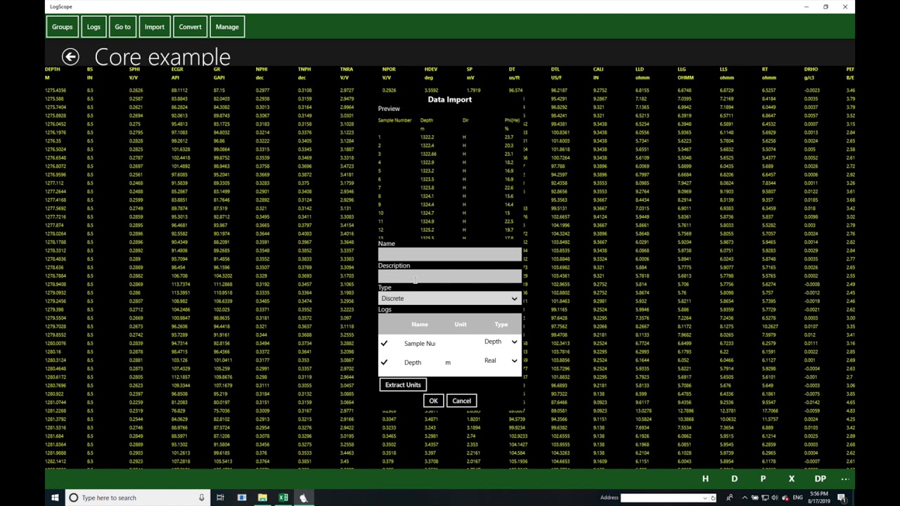 LogScope importing discrete data