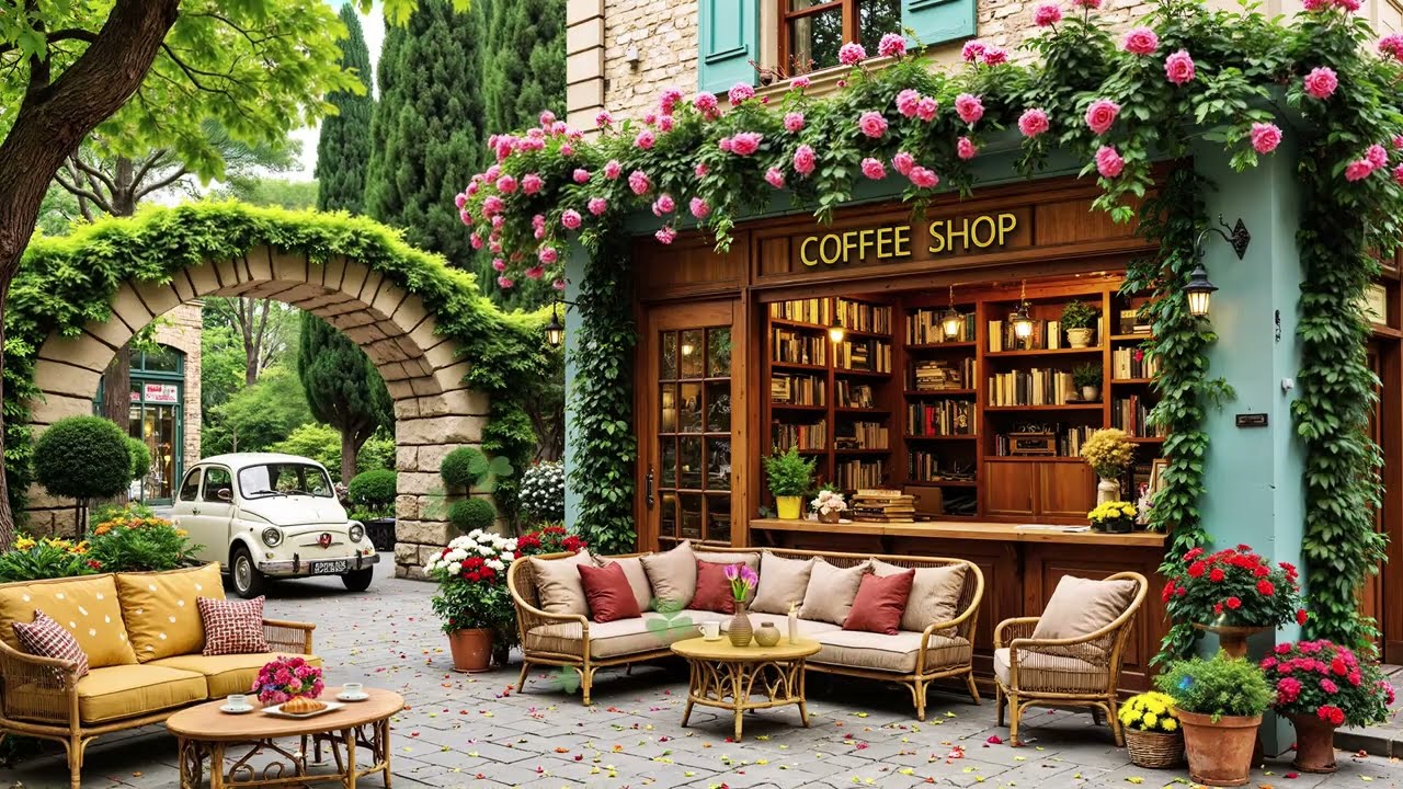 Gentle Jazz Background🎼🌻Outdoor Coffee Shop Ambience  for Deep Concentration ~ Mellow Spring Jazz📚