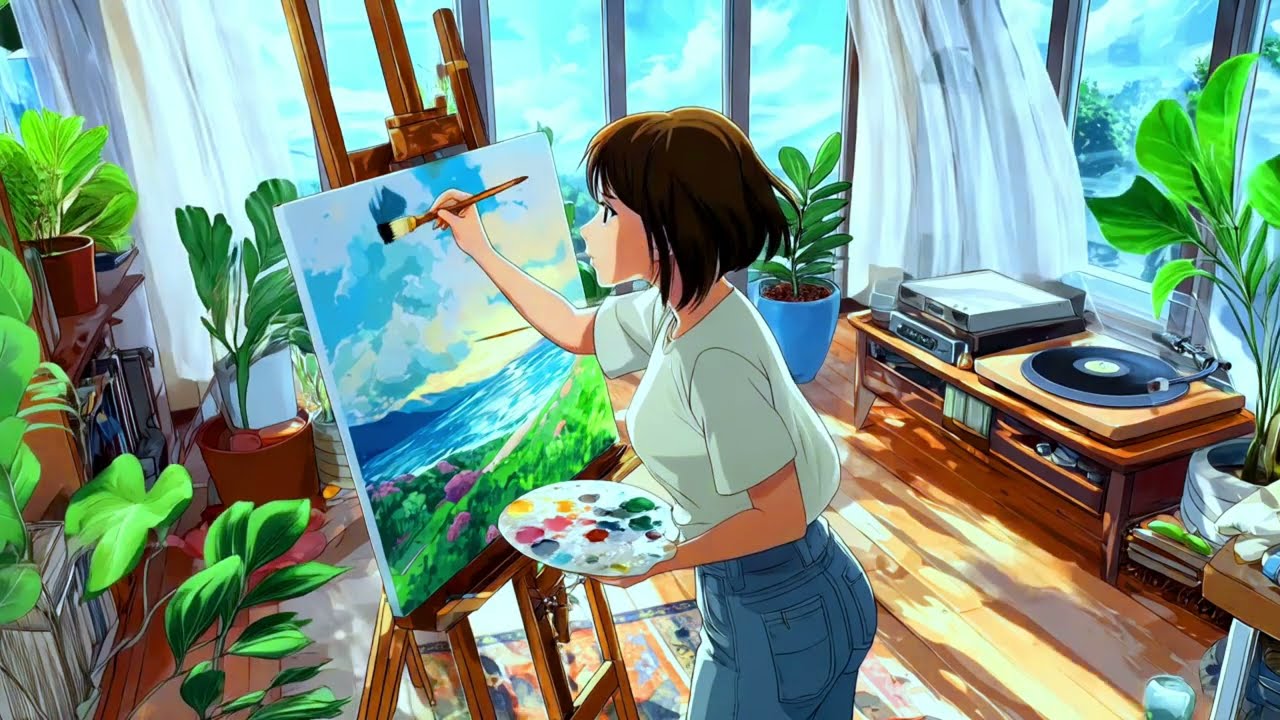 Sunny day painting with dancing greens🪴🍀 I Ivy's radio lofi I Cozy beats to chill and create.