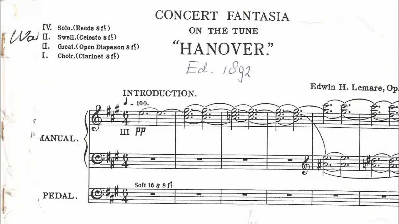 Edwin H. Lemare CONCERT FANTASIA 'Hanover' Willem van Twillert Seifert organ  Heinsberg  WITH SCORE.