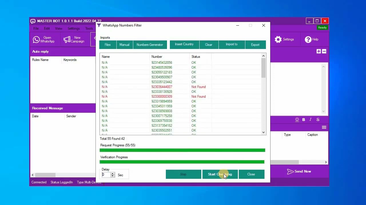 Bulk WhatsApp Sender / WhatsApp Massage Sender & Number Filter😍 / Botmaster Official Latest Version